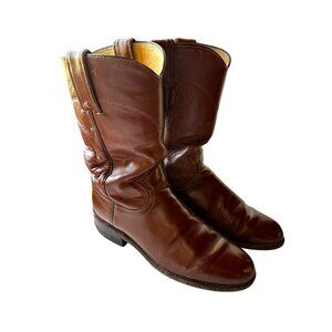 Vintage Justin Roper Cowboy Boots Men’s 4.5B Brown Leather Western Made in USA
